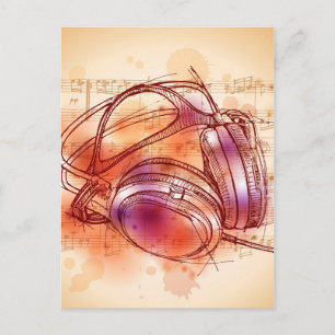 Auriculares con fondo de acuarela y notas