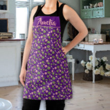 Auriculares de color rosa de flor púrpura delantal