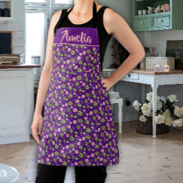 Auriculares de color rosa de flor púrpura delantal