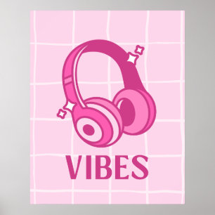 Auriculares Pink Vibes Estética Póster 24"x30"