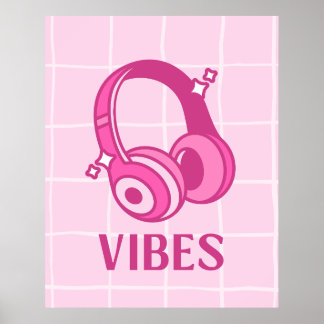 Auriculares Pink Vibes Estética Póster 24"x30"