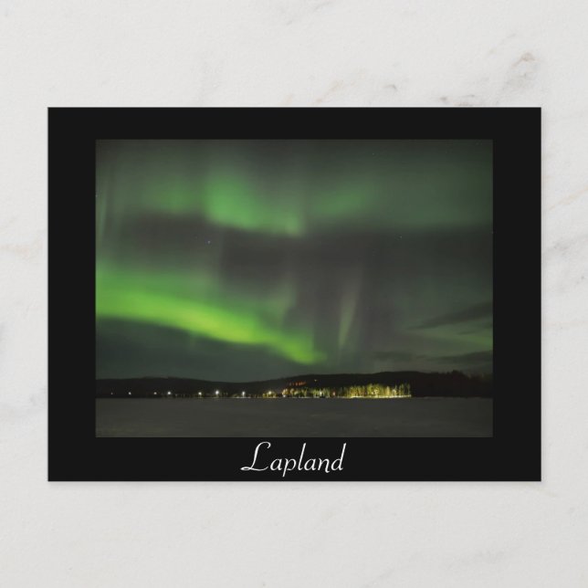 Aurora borealis en el cielo postal de texto negro (Anverso)