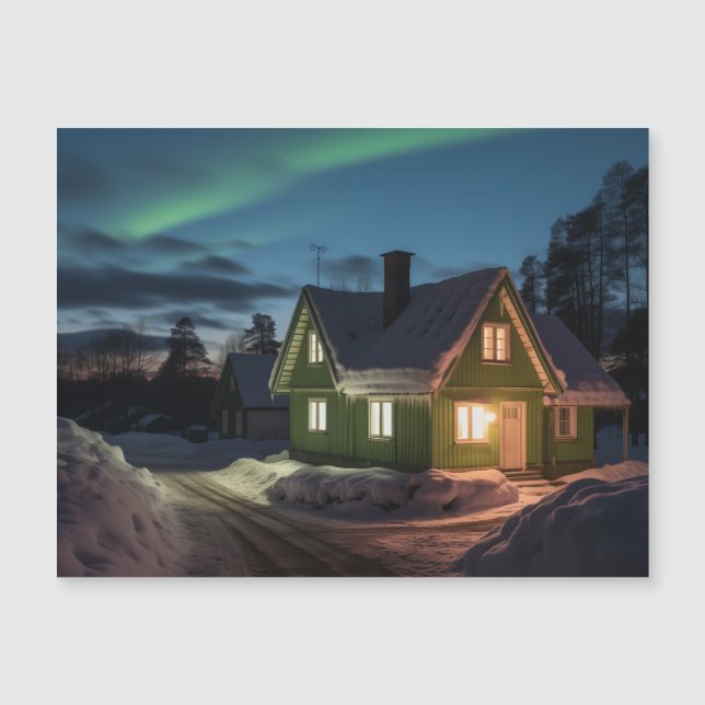 Aurora borealis sobre la cabaña de invierno (Anverso)