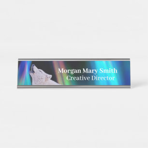Aurora Borealis Wolf Song Placa de nombre arcoir