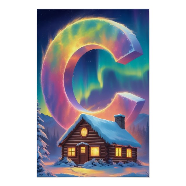 Aurora Letter C Poster | Northern Lights Art Print (Anverso)