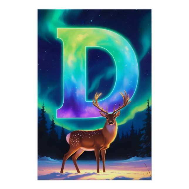 Aurora Letter D Poster | Northern Lights Art Print (Anverso)