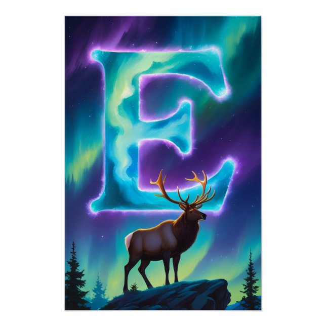 Aurora Letter E Poster | Northern Lights Art Print (Anverso)