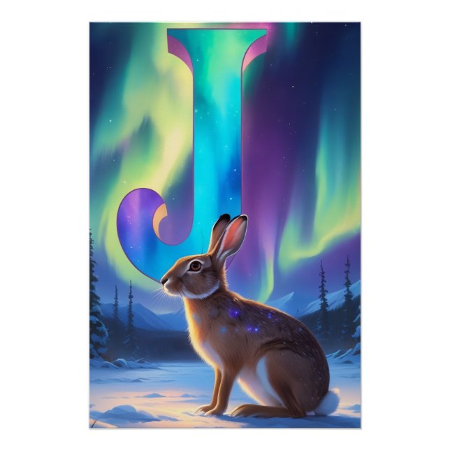 Aurora Letter J Poster | Northern Lights Art Print (Anverso)