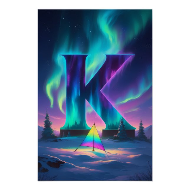 Aurora Letter K Poster | Northern Lights Art (Anverso)
