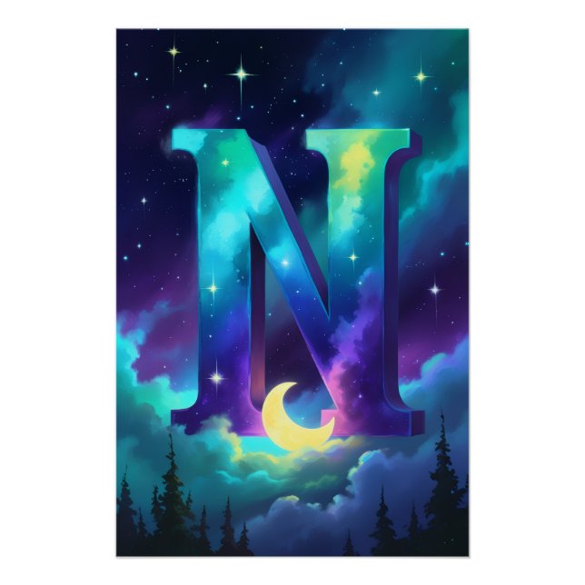 Aurora Letter N Poster | Northern Lights Art (Anverso)