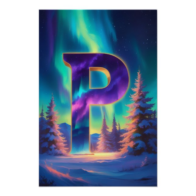 Aurora Letter P Poster | Northern Lights Art (Anverso)