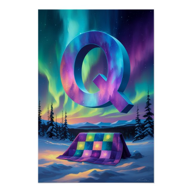 Aurora Letter Q Poster | Northern Lights Art (Anverso)