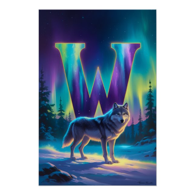 Aurora Letter W Poster | Northern Lights Art (Anverso)