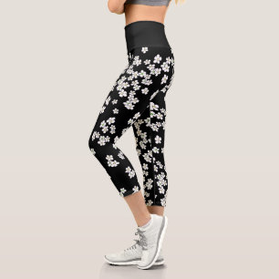 Aussie Black and White Daisies Capri Leggings