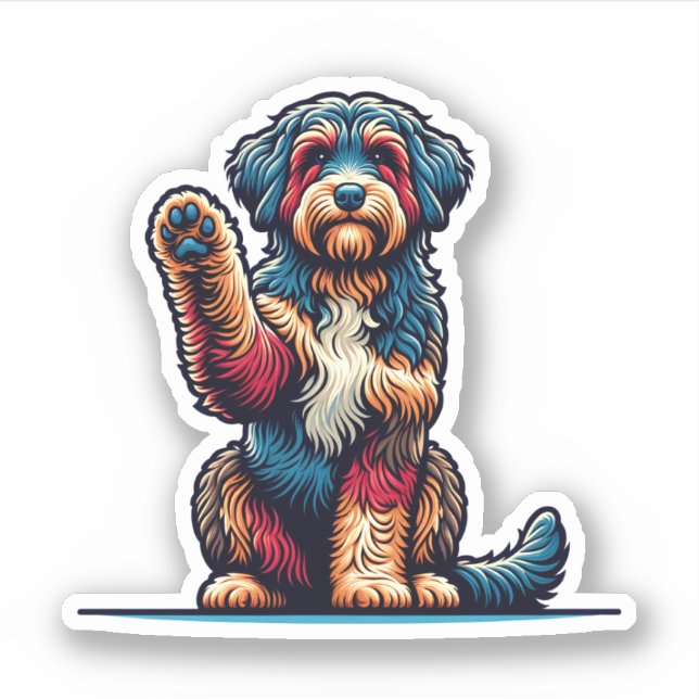 Aussiedoodle Vinyl Pegatina de perro impermeable (Anverso)