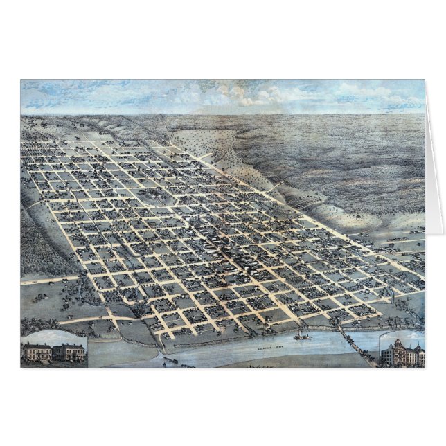 Austin, Texas Antique Aerial City Map de 1873 (Anverso (Horizontal))