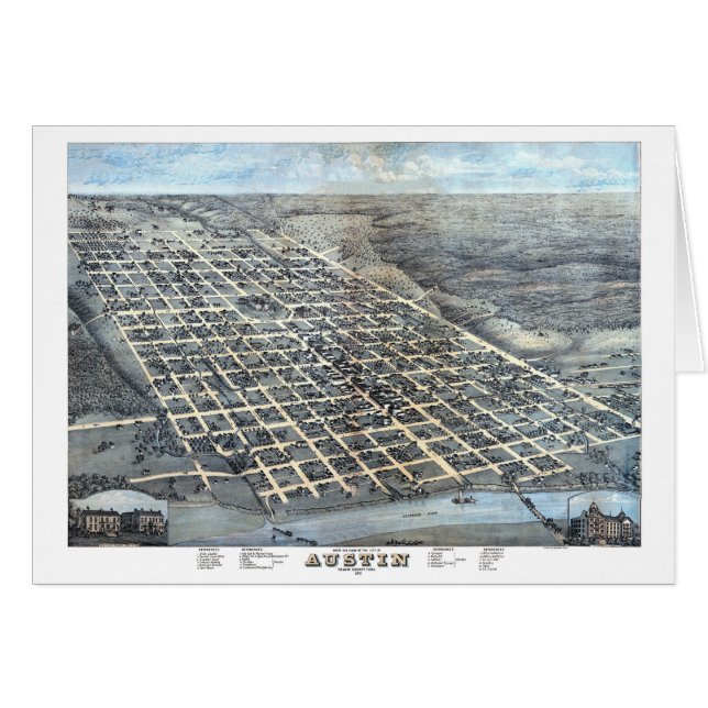 Austin, Texas Antique Aerial City Map de 1873 (Anverso (Horizontal))