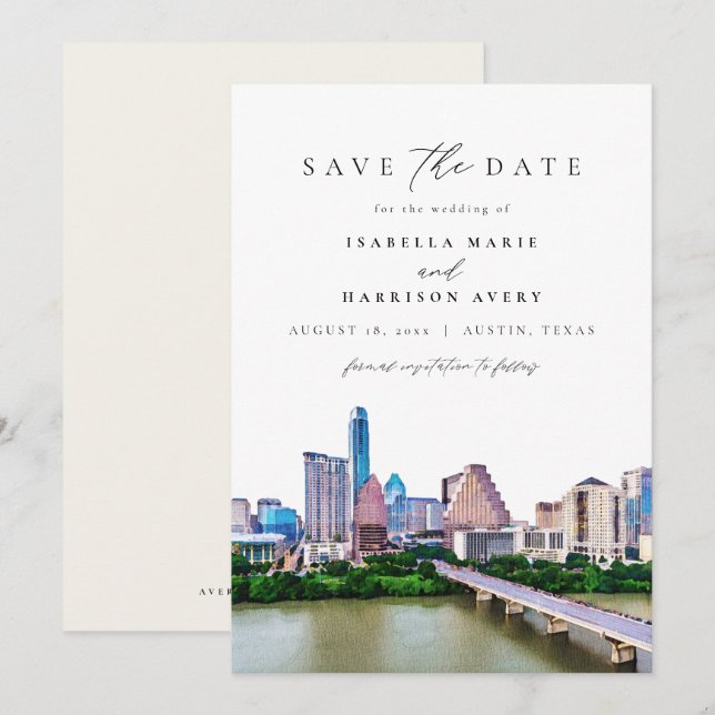 AUSTIN TEXAS Skyline Wedding Guardar la fecha (Anverso / Reverso)