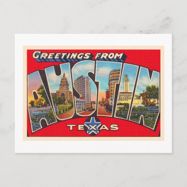 Austin Texas TX Vintage Carta grande postal (Anverso)