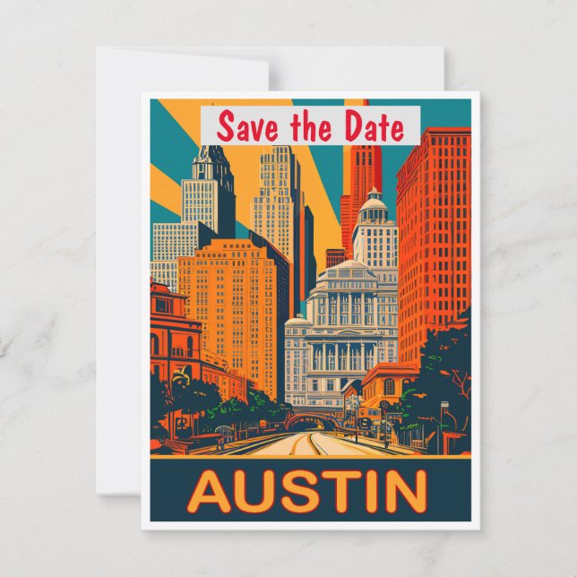 Austin, TX, Guarda la Fecha, Tarjeta Postal Vintag (Anverso)