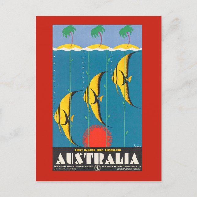 Australia con postal de viaje de peces (Anverso)