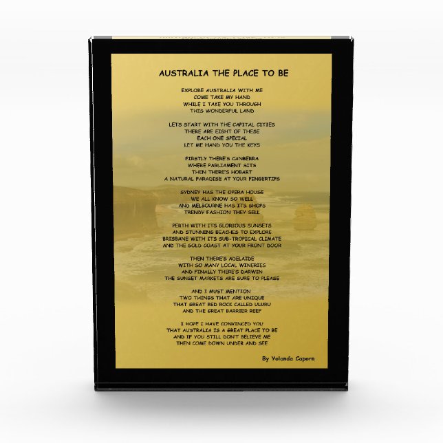 Australia: El lugar para ser bloque acrílico (Anverso)