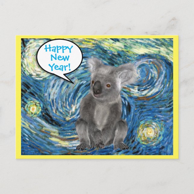 Australia Koala en tarjeta postal estelar nocturna (Anverso)