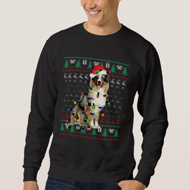 Australian Shepherd Christmas Lights Ugly Sweater  (Anverso)