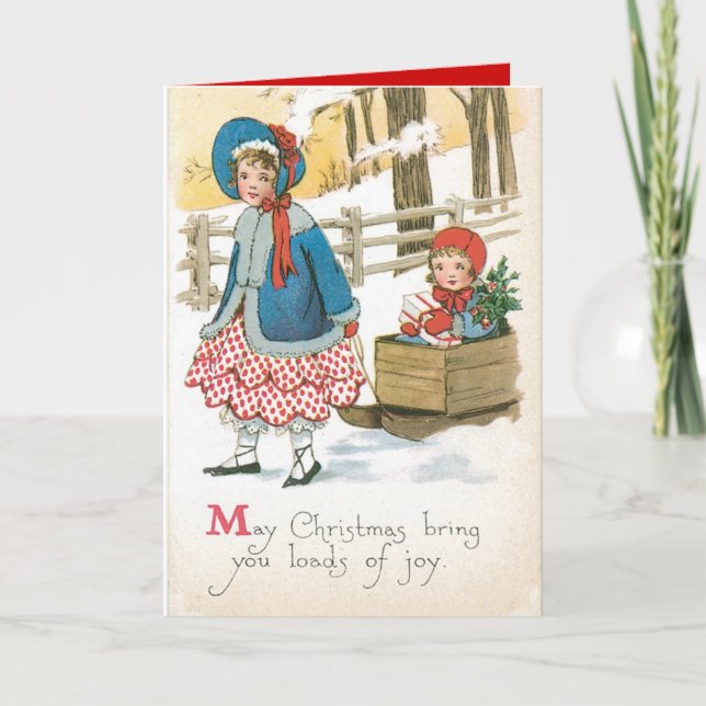 Auténtica tarjeta de navidad vintage con niños (Anverso)
