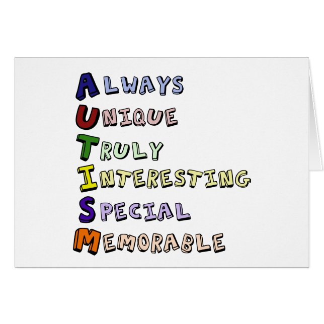 Autism Awareness Acrostic Cute Word Postal Card (Anverso (Horizontal))