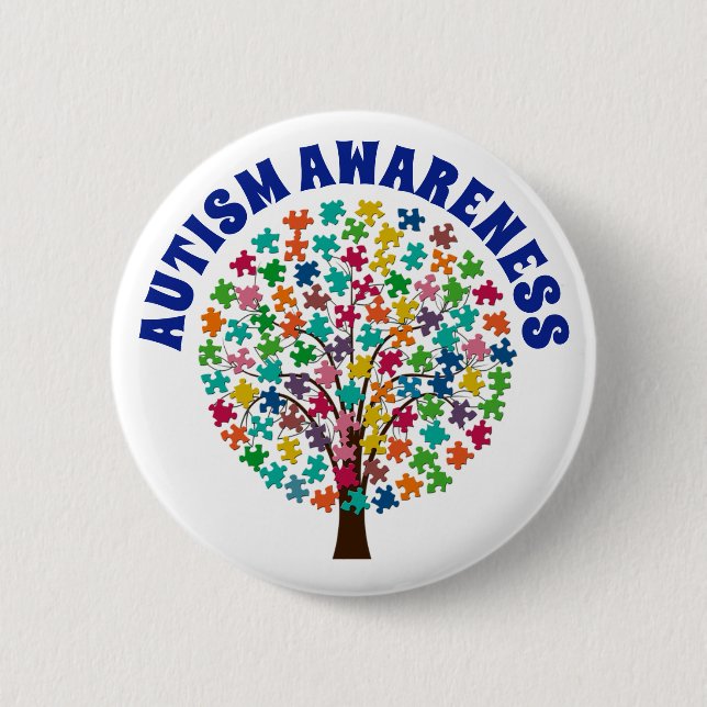 Autism Awareness Puzzle Pieces Botón Tree (Anverso)