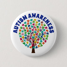 Autism Awareness Puzzle Pieces Botón Tree