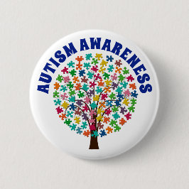 Autism Awareness Puzzle Pieces Botón Tree