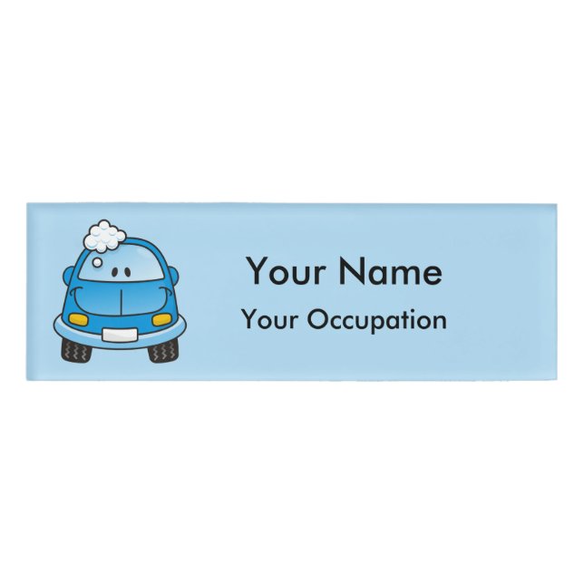 Auto azul con etiqueta de nombre de burbujas (Anverso)