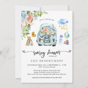 Auto azul   Invitación de Baby Shower de unidad