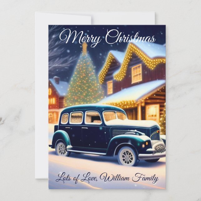 Auto azul vintage - Feliz Navidad (Anverso)