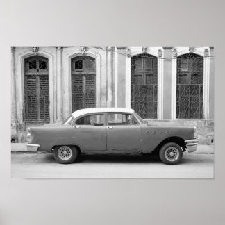 Auto cubano clásico, impresión en blanco y negro