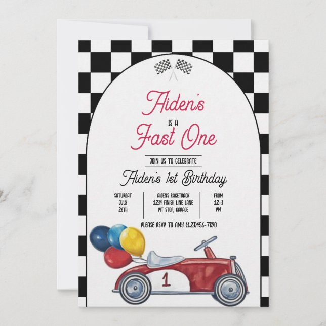 Auto de carreras Fast One - Invitación (Anverso)
