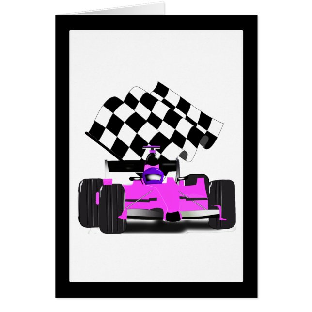 Auto de carreras Girly Pink con bandera verificada (Frente)