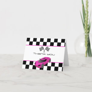 Auto de Carreras Rosa Tarjeta de Agradecimiento