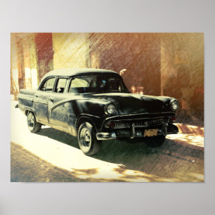 Auto estadounidense en La Habana, poster de arte d