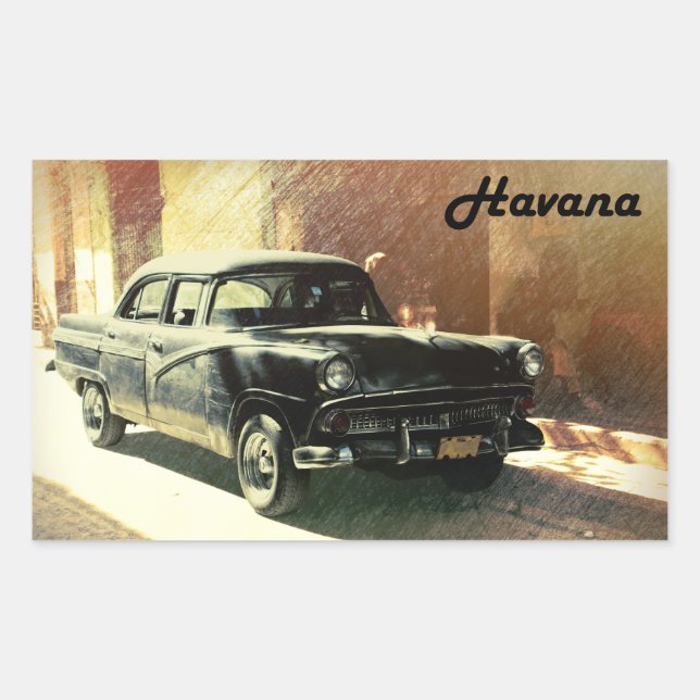 Auto estadounidense en La Habana vieja, pegatina d (Anverso)