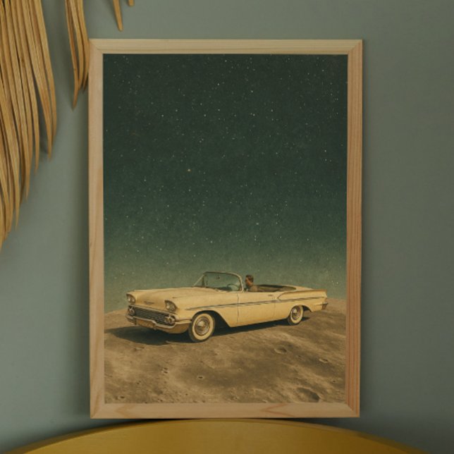 Auto retro en la luna. Arte de Collage de espacio  (Subido por el creador)