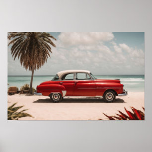 Auto retro vintage sobre el arte de la playa
