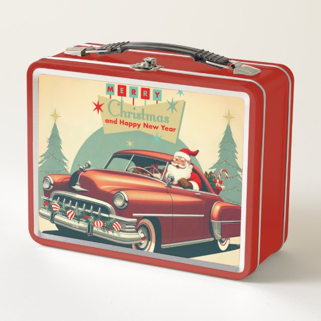 Auto rojo vintage y Santa (Anverso)