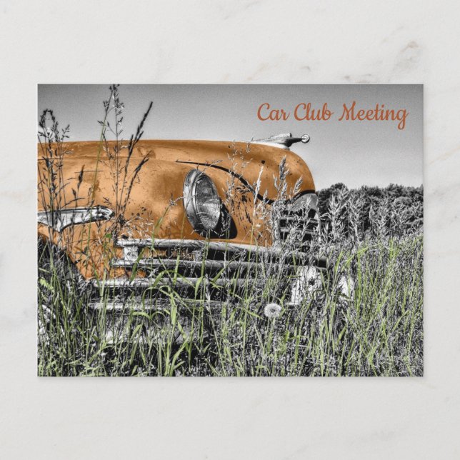 Auto viejo de cobre abandonado en una postal de ca (Anverso)