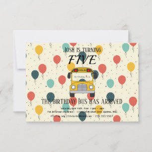 Autobús amarillo de quinto cumpleaños, invitación