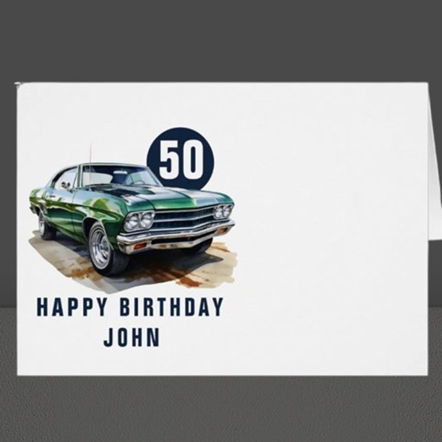 Autobús muscular clásico americano de cumpleaños (This vibrant birthday green muscle car illustration invites your creativity to shine)