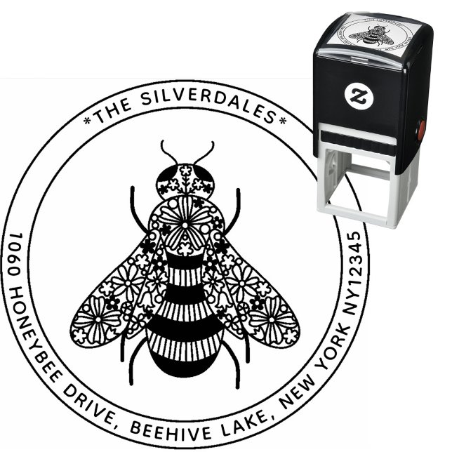 Automático Apellido de bebe y sello de autoenlace de direcció (Honeybee personalized self inking name and address stamp for bee lovers.)