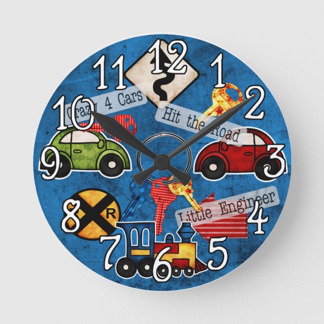 Automático, coches, trenes diseño reloj de pared (Anverso)